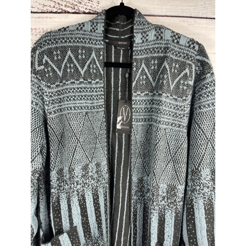Vertigo Cardigan Sweater Women's SZ S Open Front Patterned Knit Lightweight Pull - Picture 3 of 9